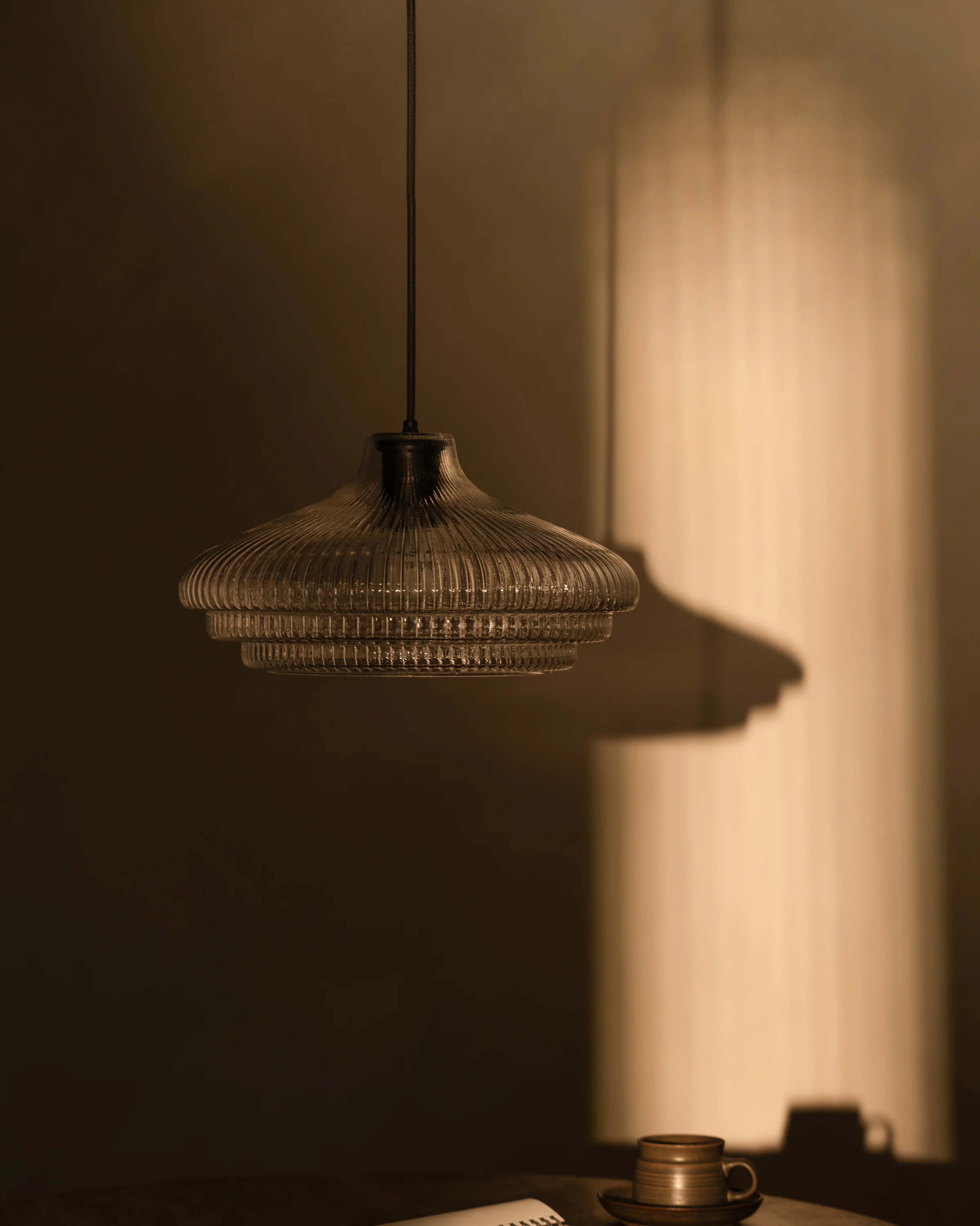 Brookfield Large Pendant Light Fluted Glass - Bronze - Image 10