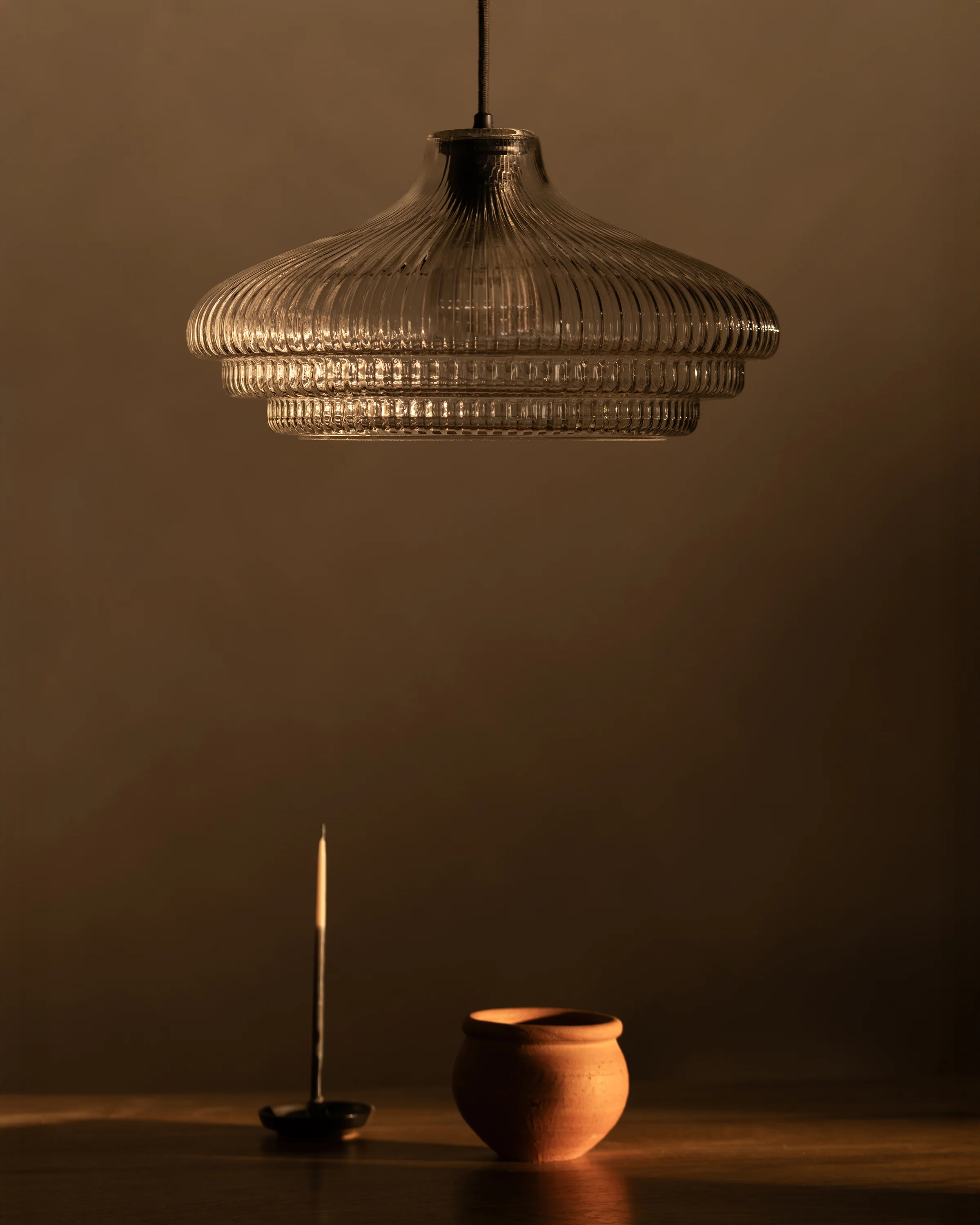 Brookfield Large Pendant Light Fluted Glass - Bronze - Image 3