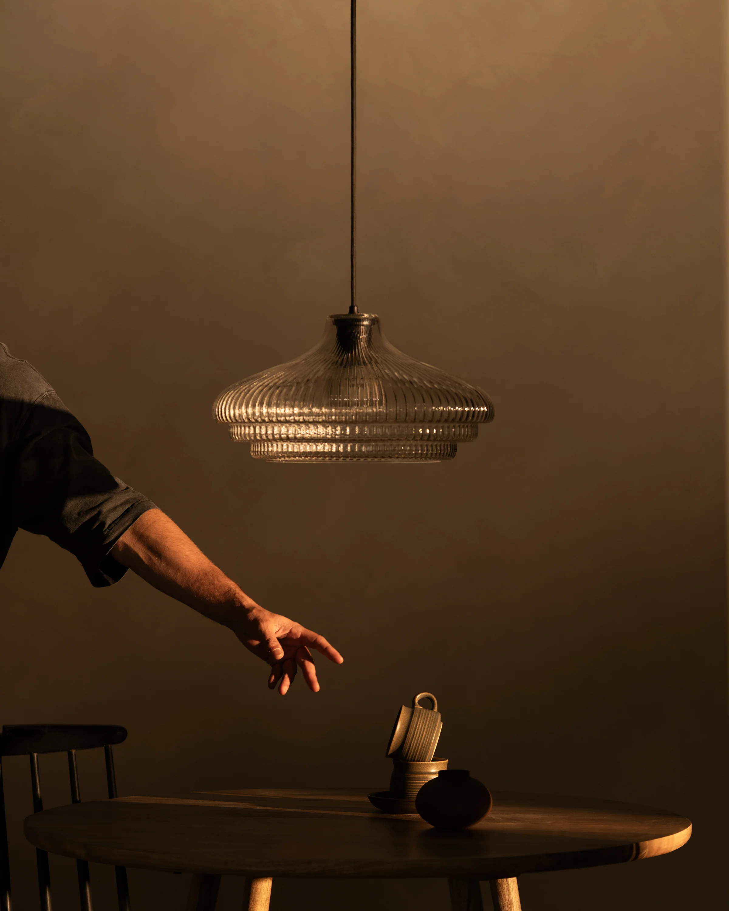 Brookfield Large Pendant Light Fluted Glass - Bronze - Image 4