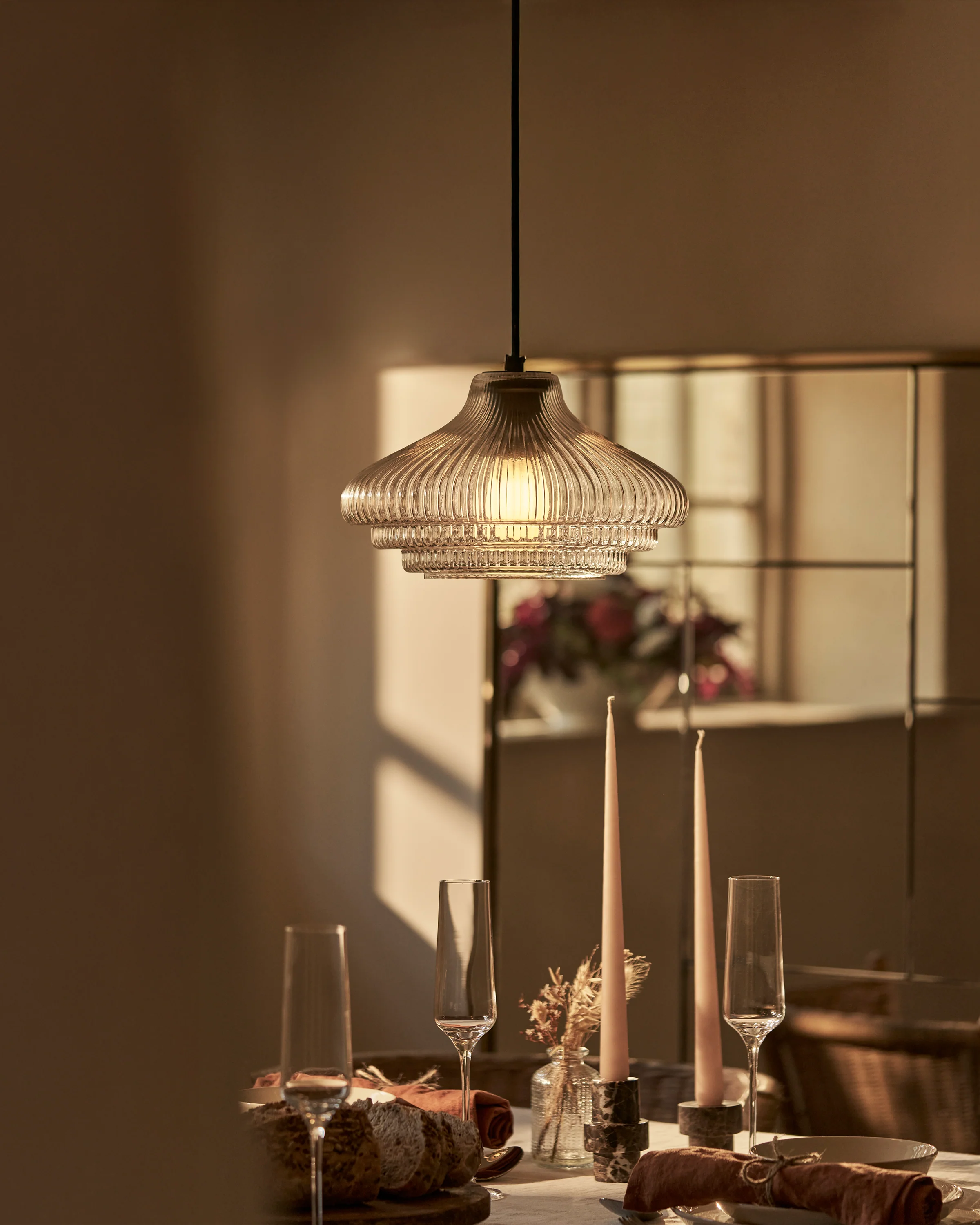 Brookfield Medium Pendant Light Fluted Glass - Bronze - Image 3