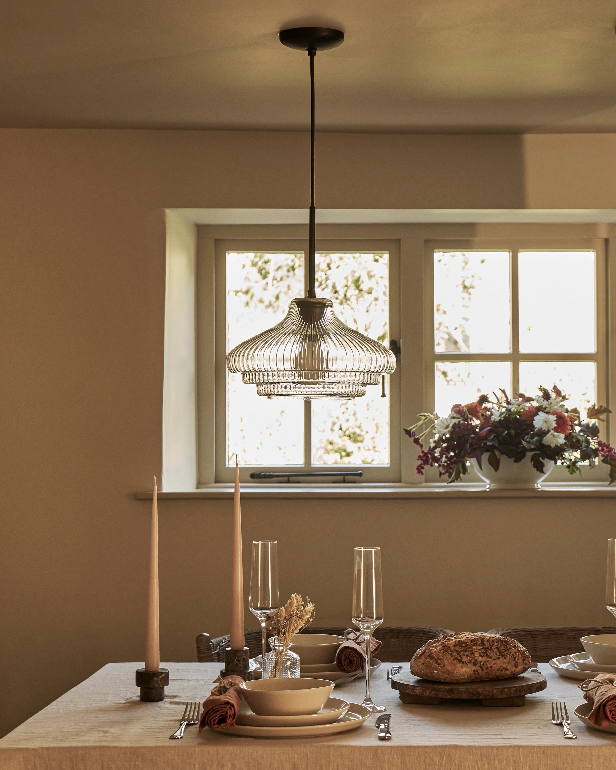 Brookfield Medium Pendant Light Fluted Glass - Bronze - Image 4