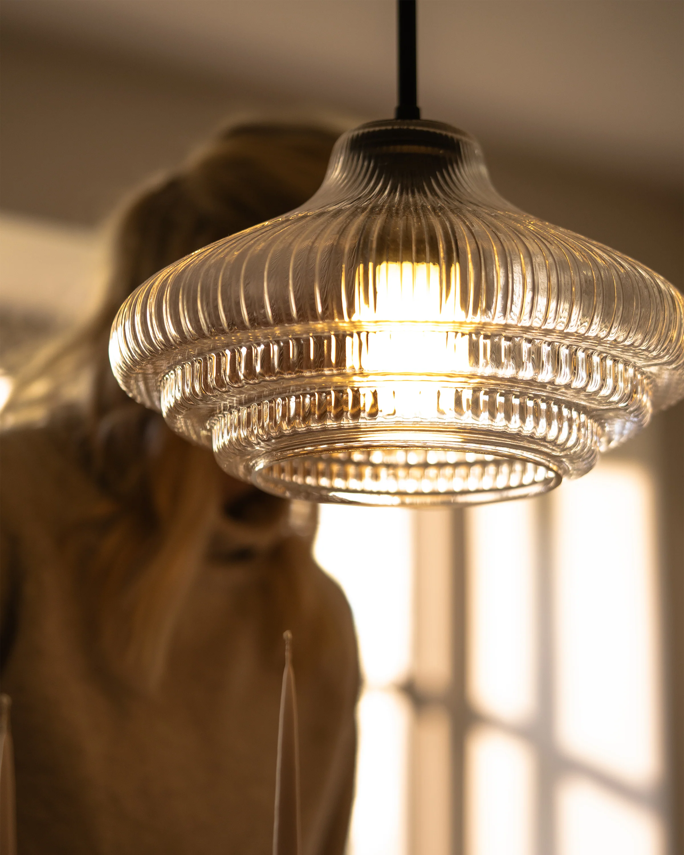 Brookfield Medium Pendant Light Fluted Glass - Bronze - Image 8