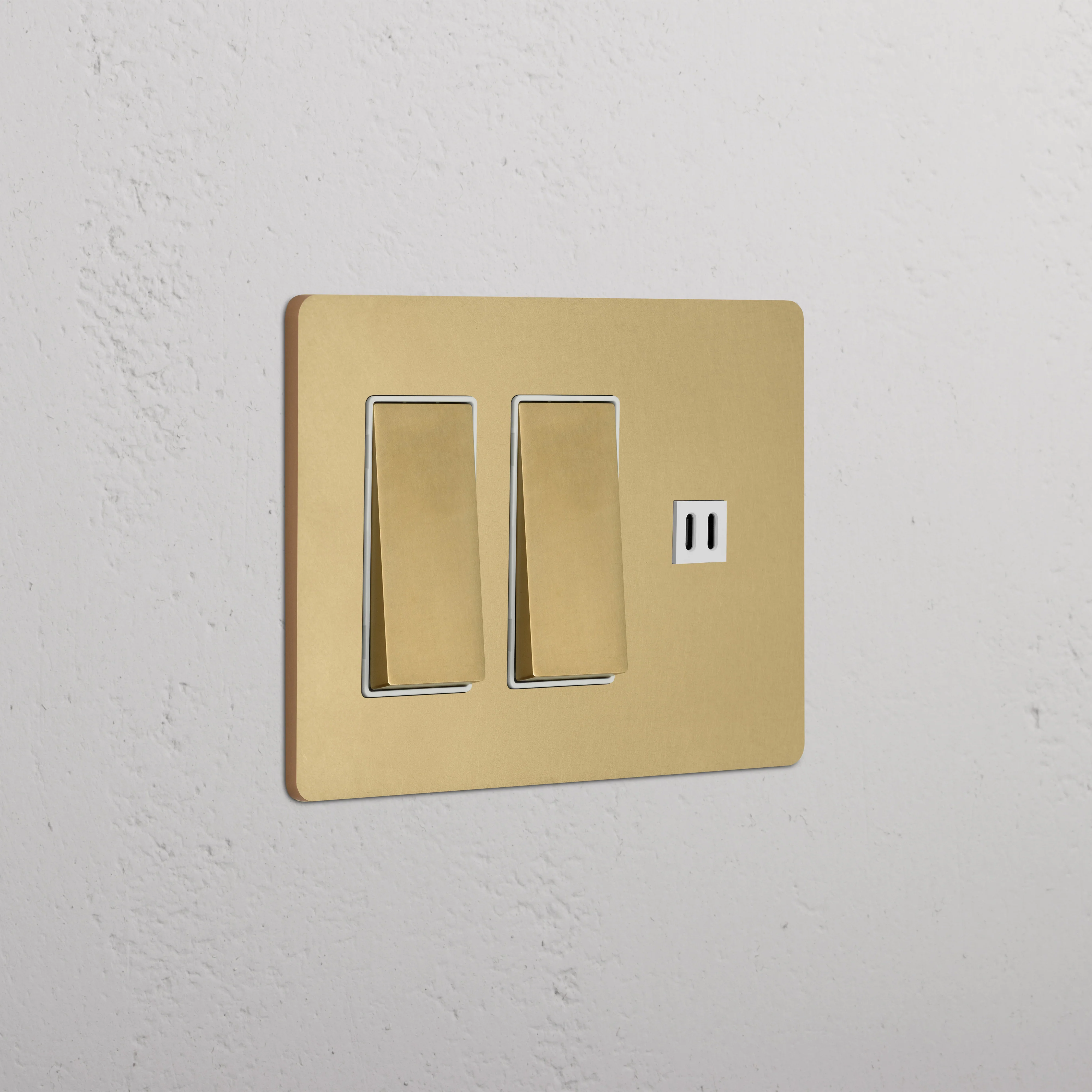 Grove 3G 2x Rocker Switch & Fast Charge USB - Antique Brass White