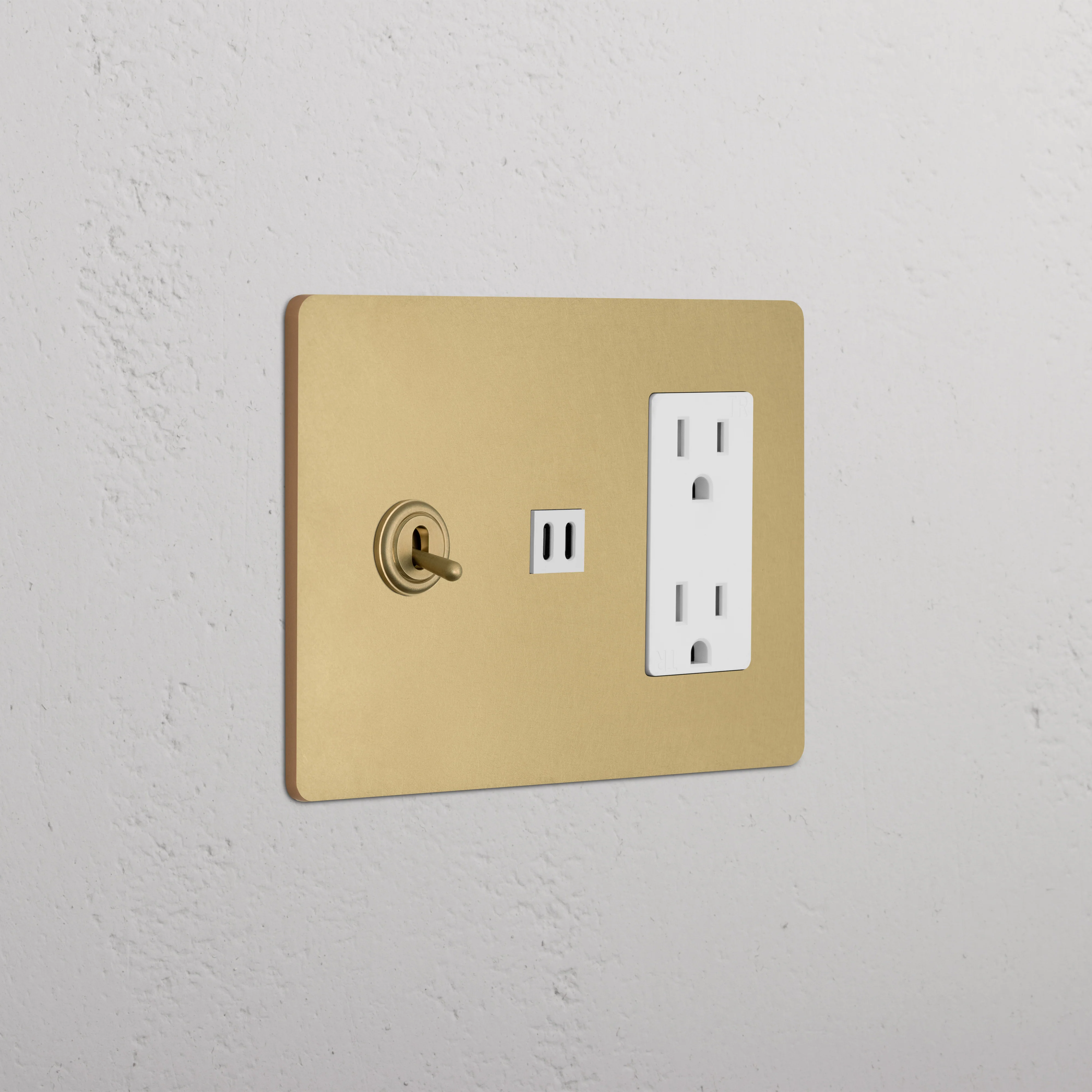 Grove 3G Toggle Switch & Outlet & Fast Charge USB - Antique Brass White