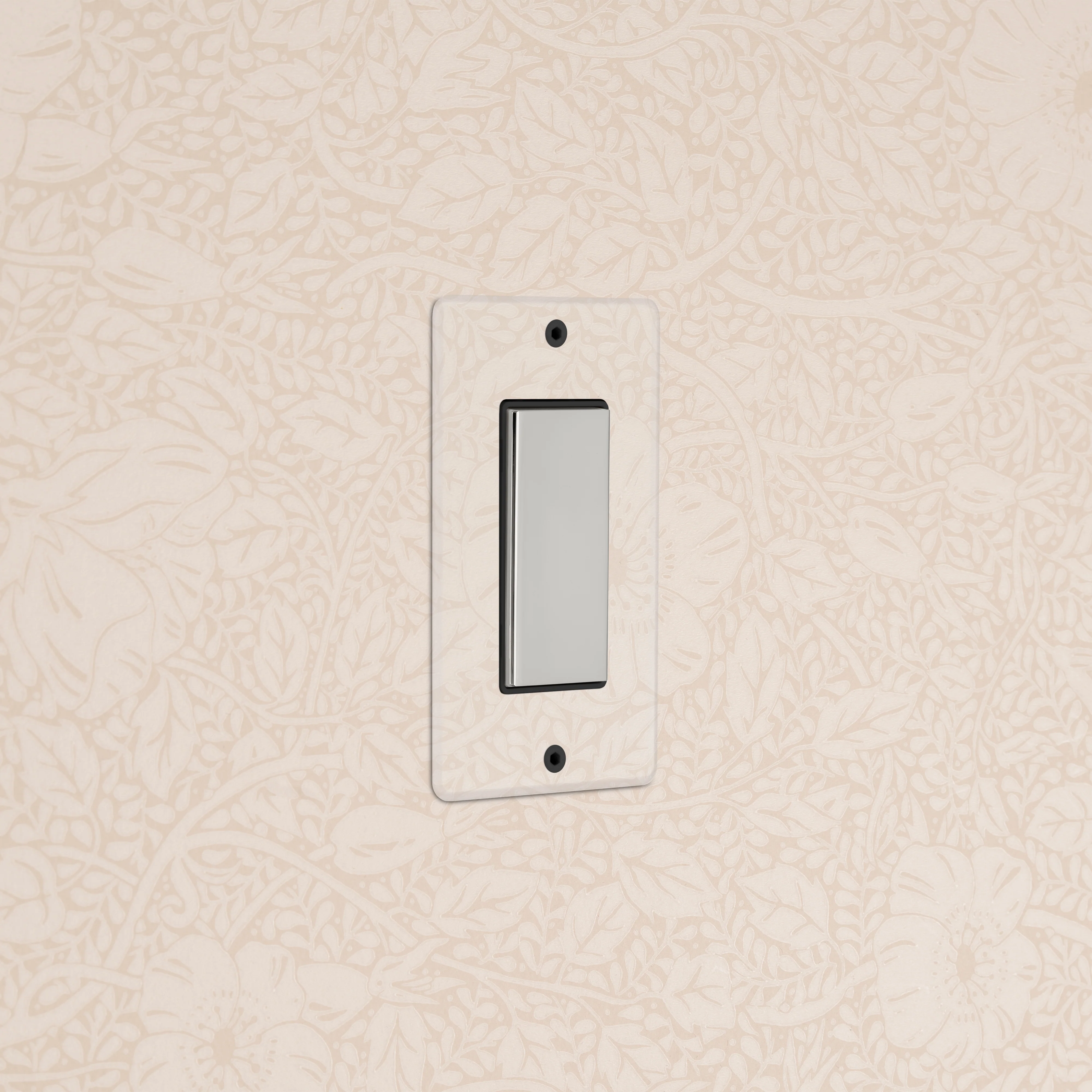 Kew 1G Center Retractive Rocker Switch - Clear Polished Nickel Black