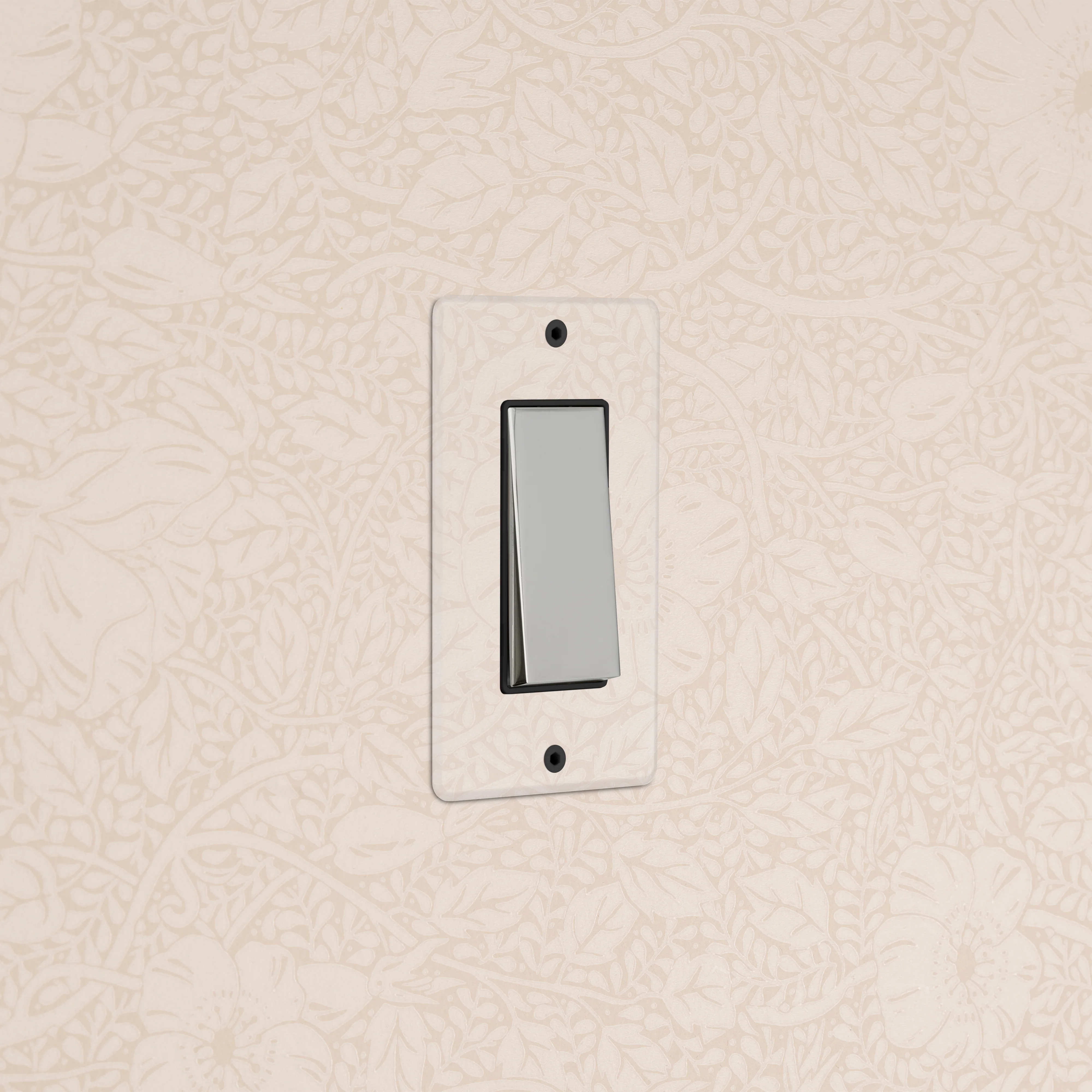 Kew 1G Double Pole Rocker Switch - Clear Polished Nickel Black