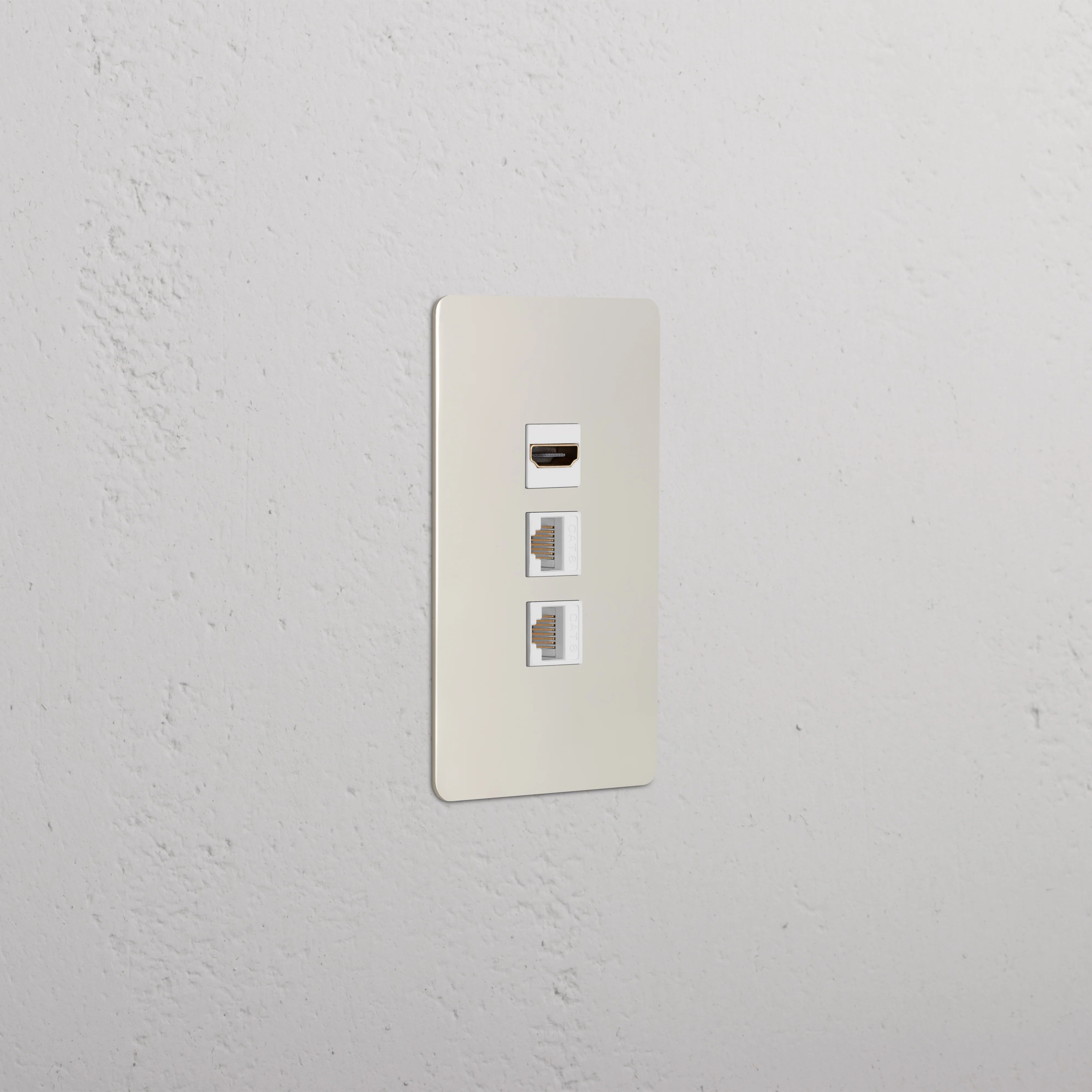 Kew 1G HDMI & 2x CAT6 Keystone - Polished Nickel White