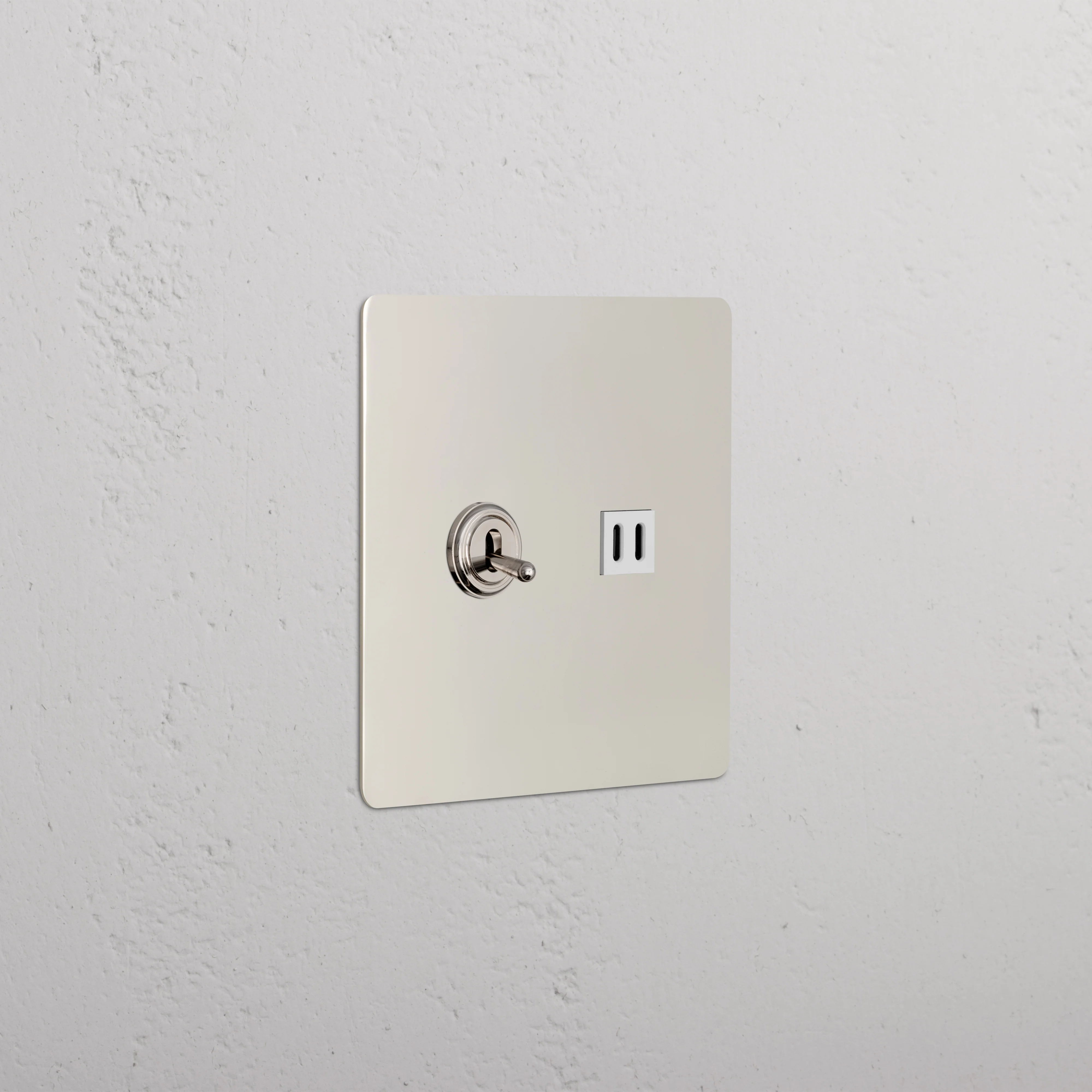Kew 2G Toggle Switch & Fast Charge USB - Polished Nickel White