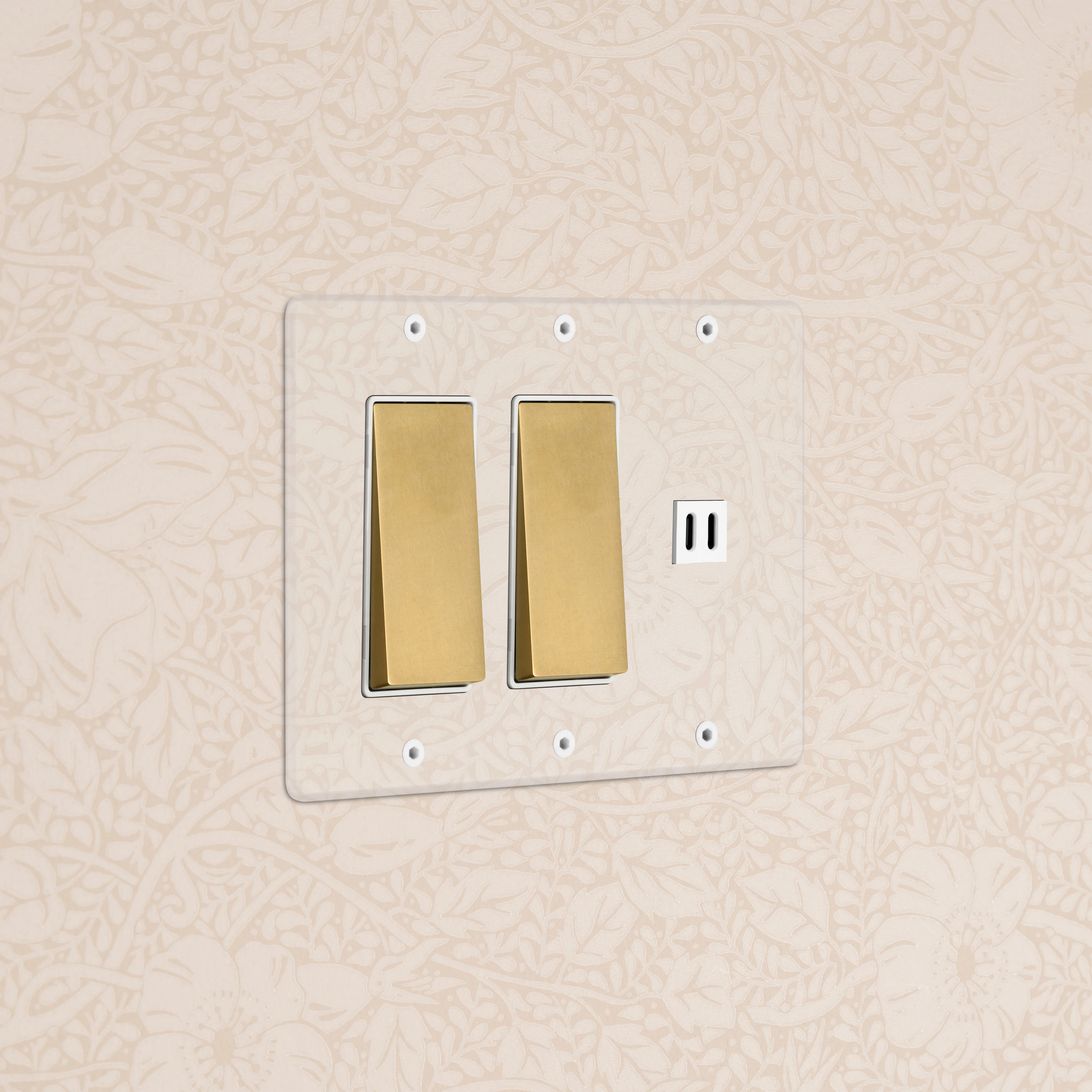 Kew 3G 2x Rocker Switch & Fast Charge USB - Clear Antique Brass White