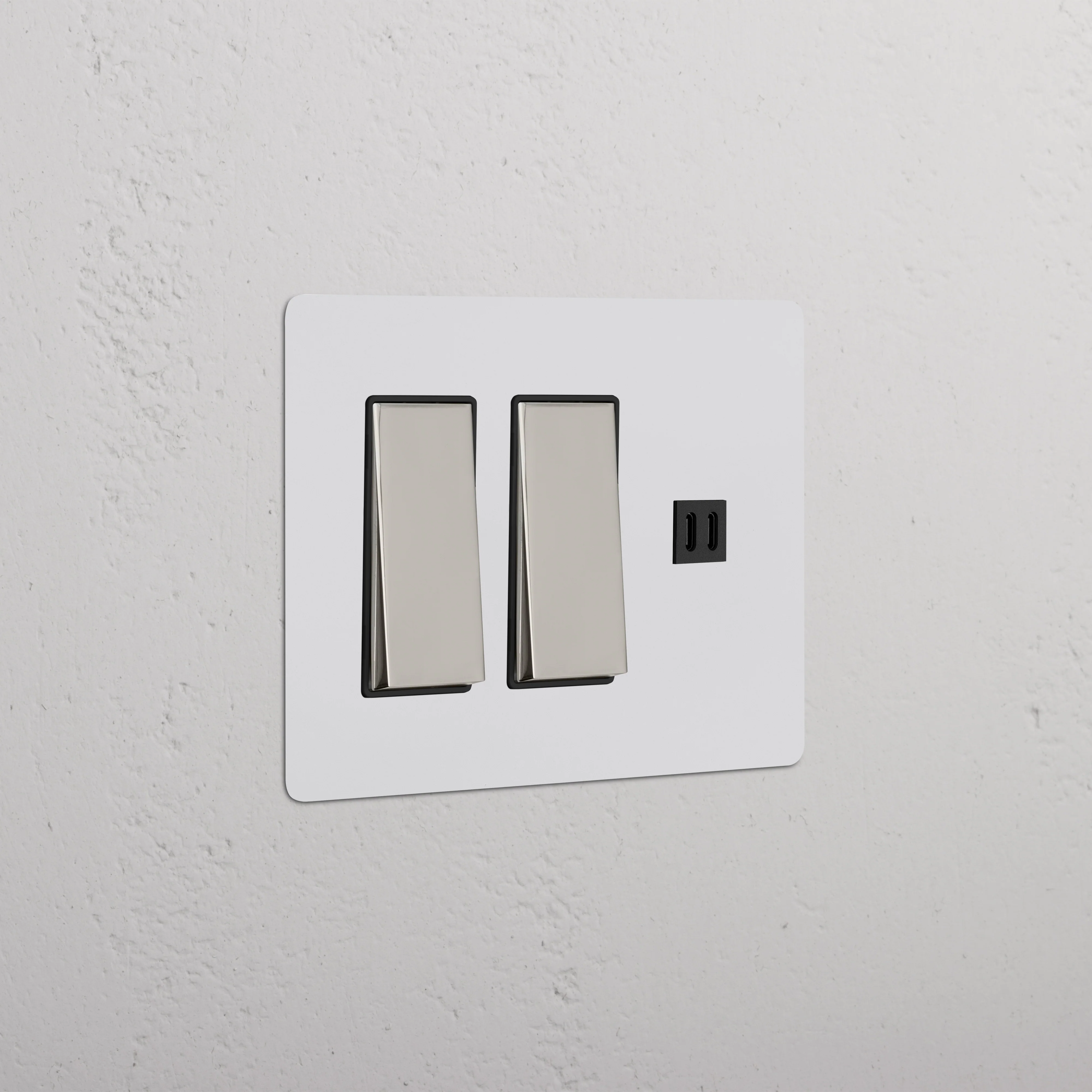 Kew 3G 2x Rocker Switch & Fast Charge USB - Paintable Polished Nickel Black