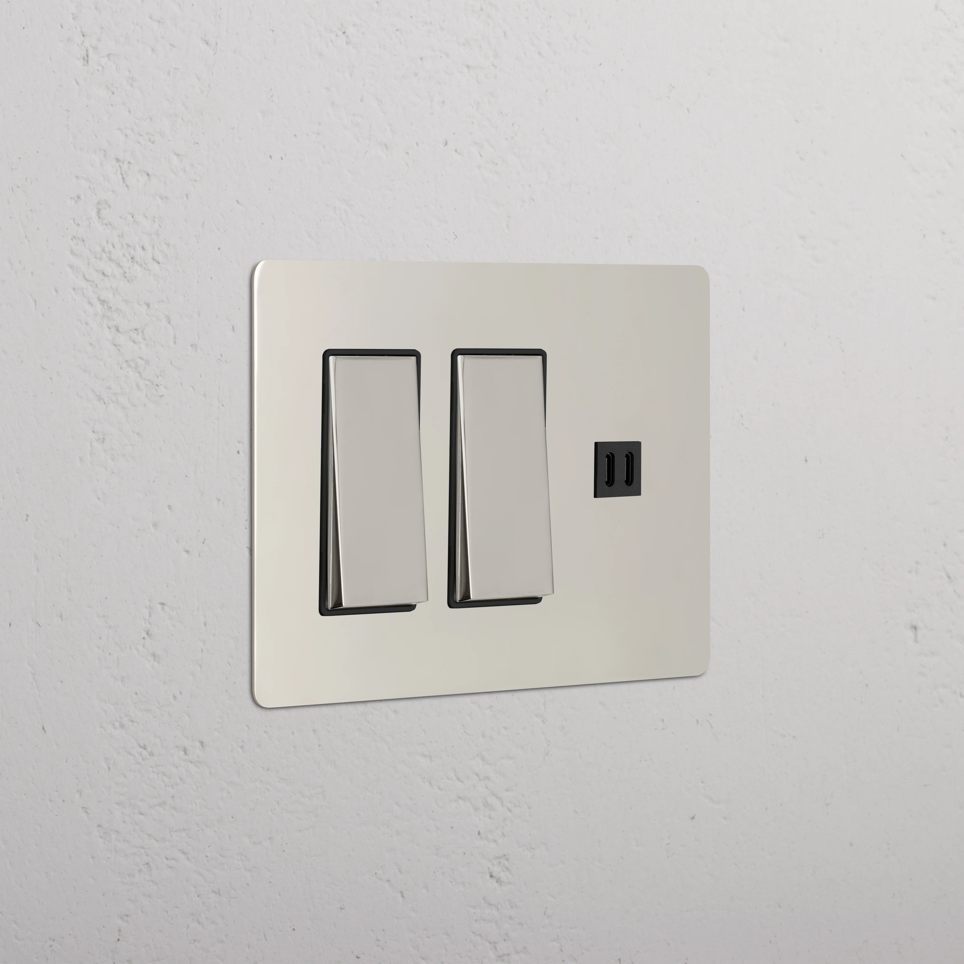 Kew 3G 2x Rocker Switch & Fast Charge USB - Polished Nickel Black