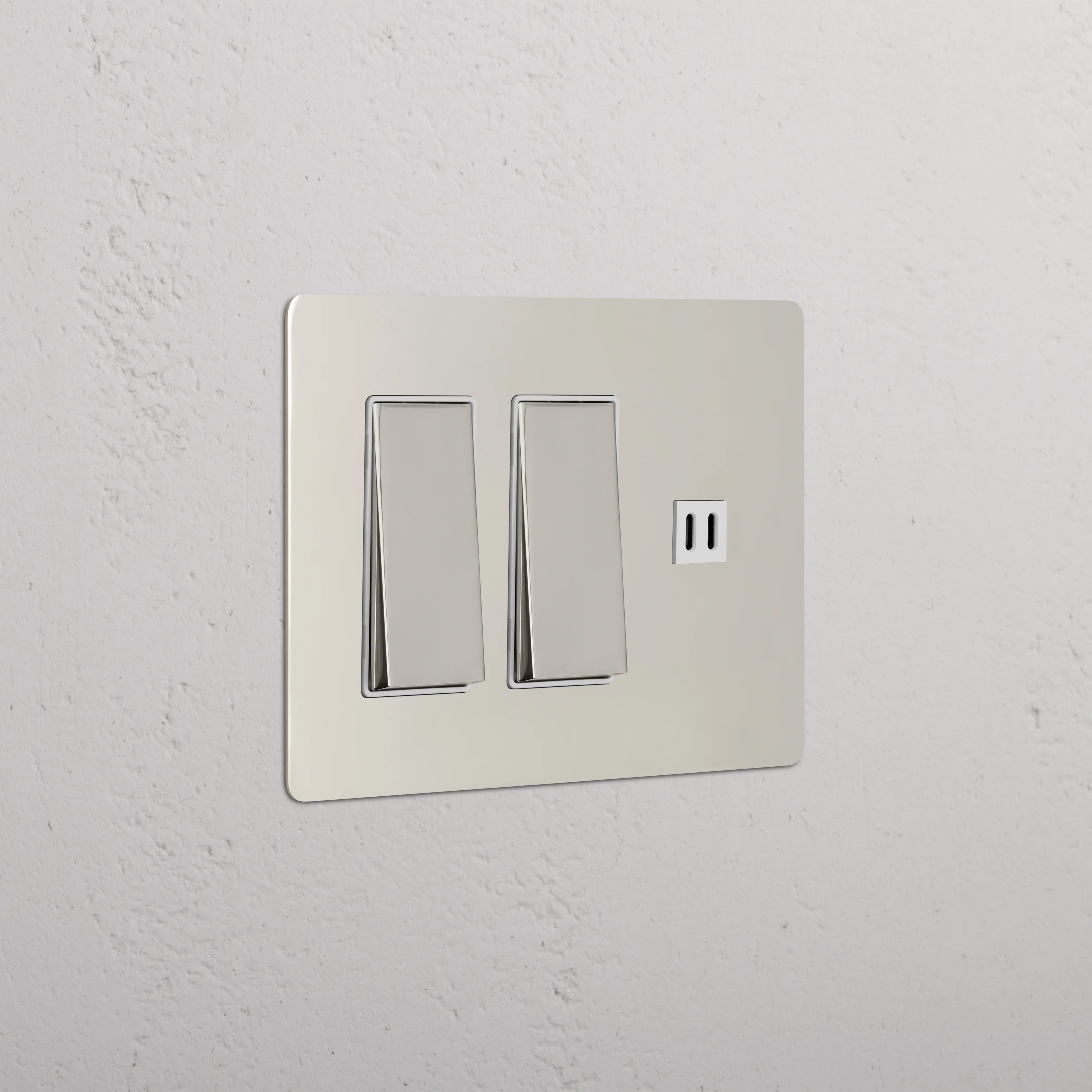 Kew 3G 2x Rocker Switch & Fast Charge USB - Polished Nickel White