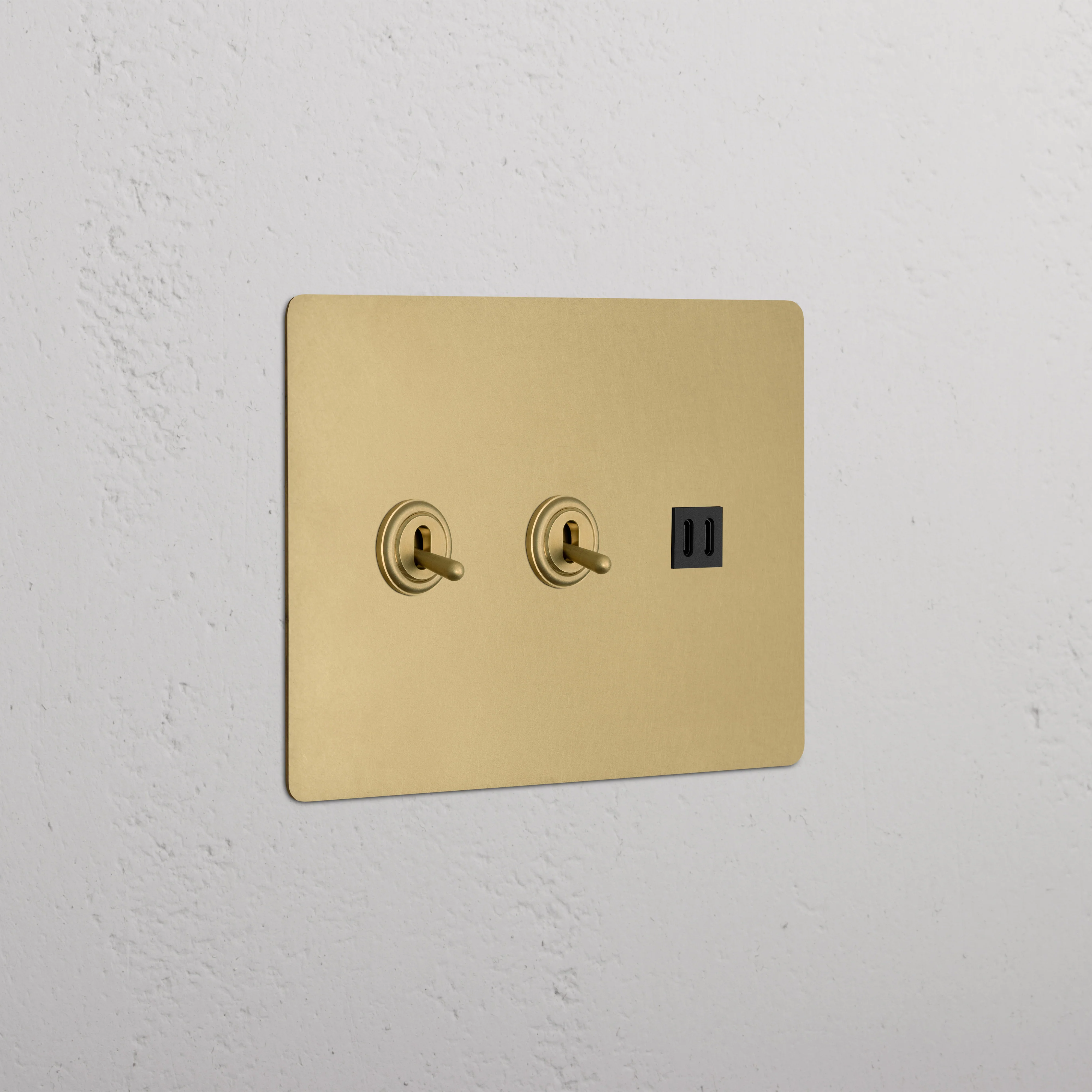 Kew 3G 2x Toggle Switch & Fast Charge USB - Antique Brass Black