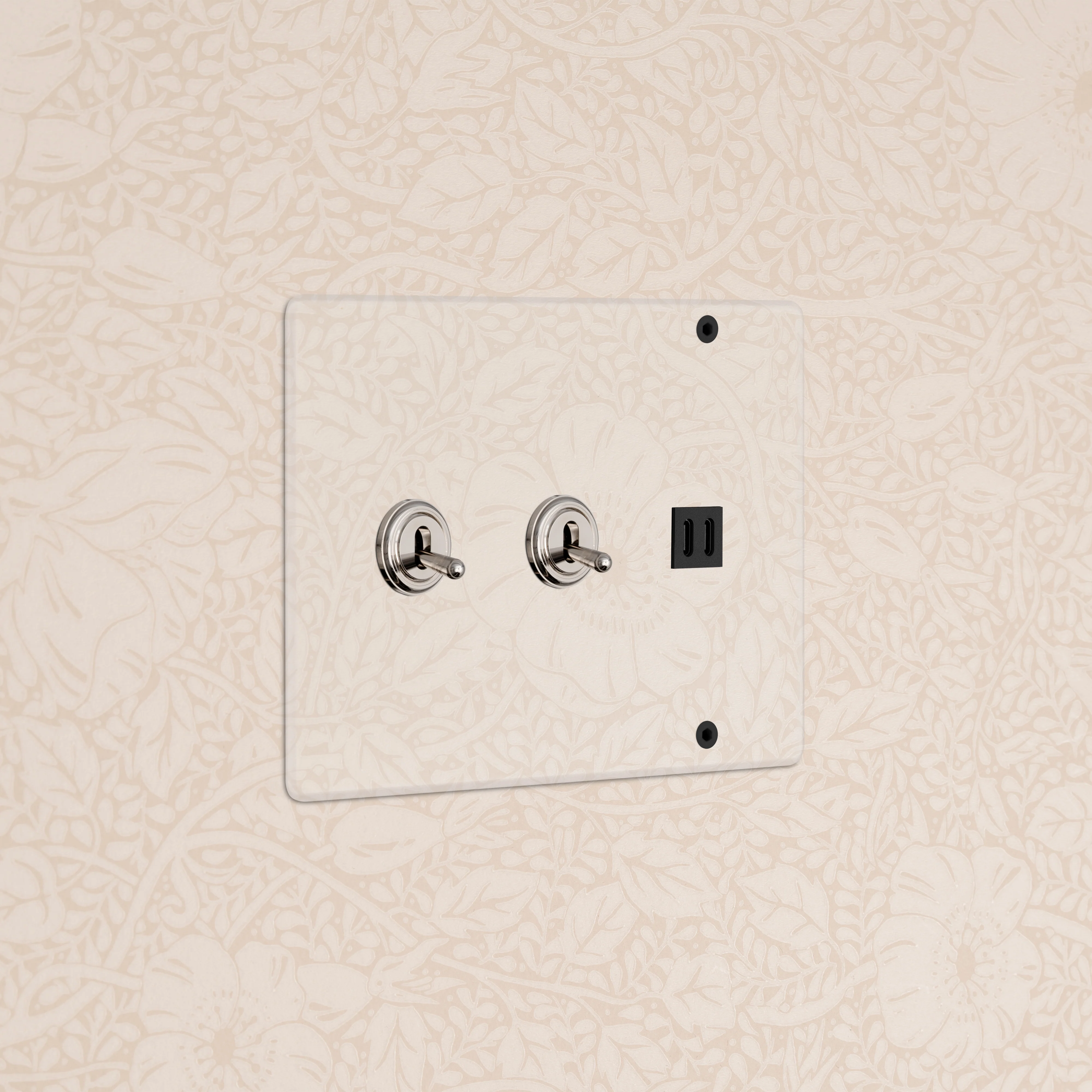 Kew 3G 2x Toggle Switch & Fast Charge USB - Clear Polished Nickel Black