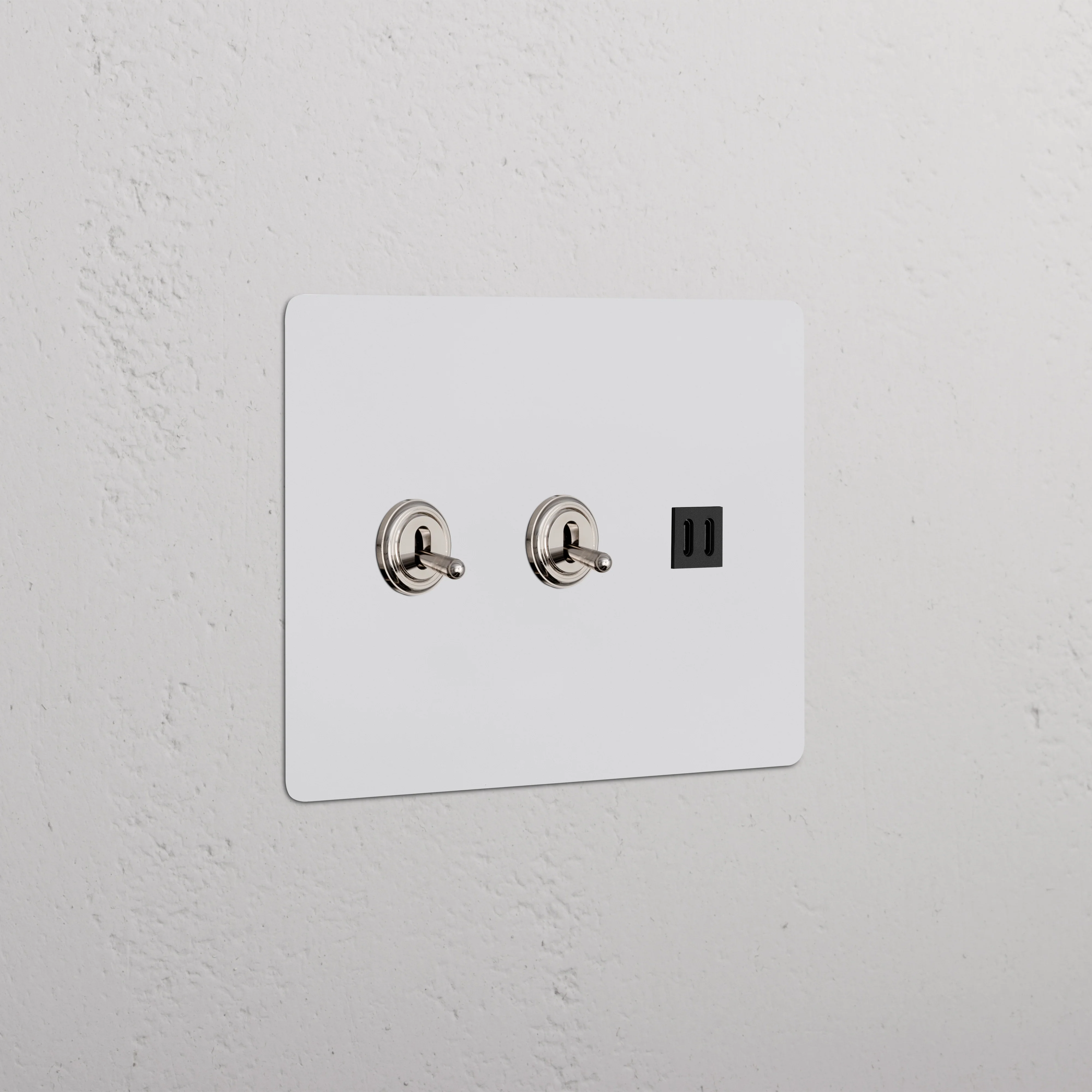 Kew 3G 2x Toggle Switch & Fast Charge USB - Paintable Polished Nickel Black