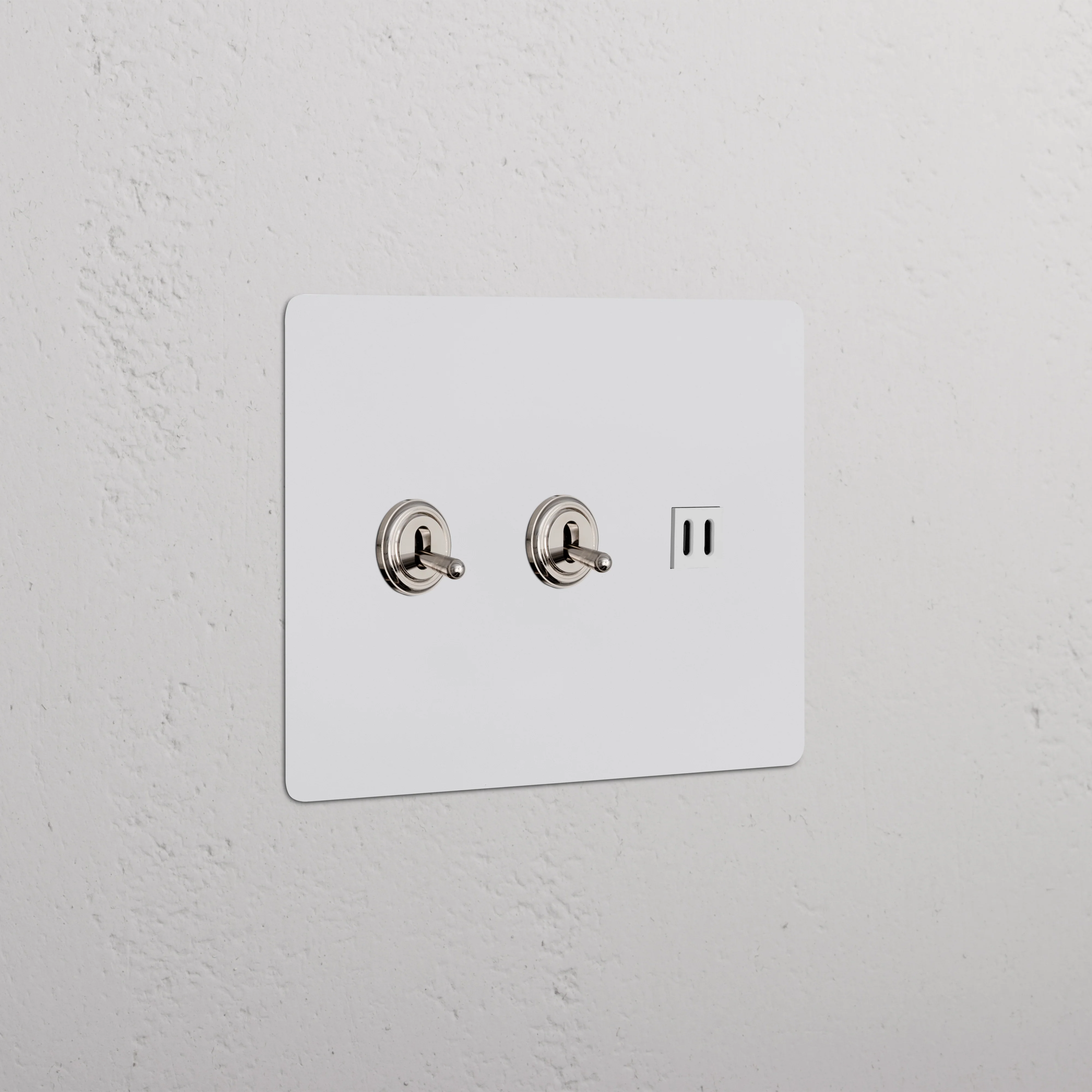 Kew 3G 2x Toggle Switch & Fast Charge USB - Paintable Polished Nickel White
