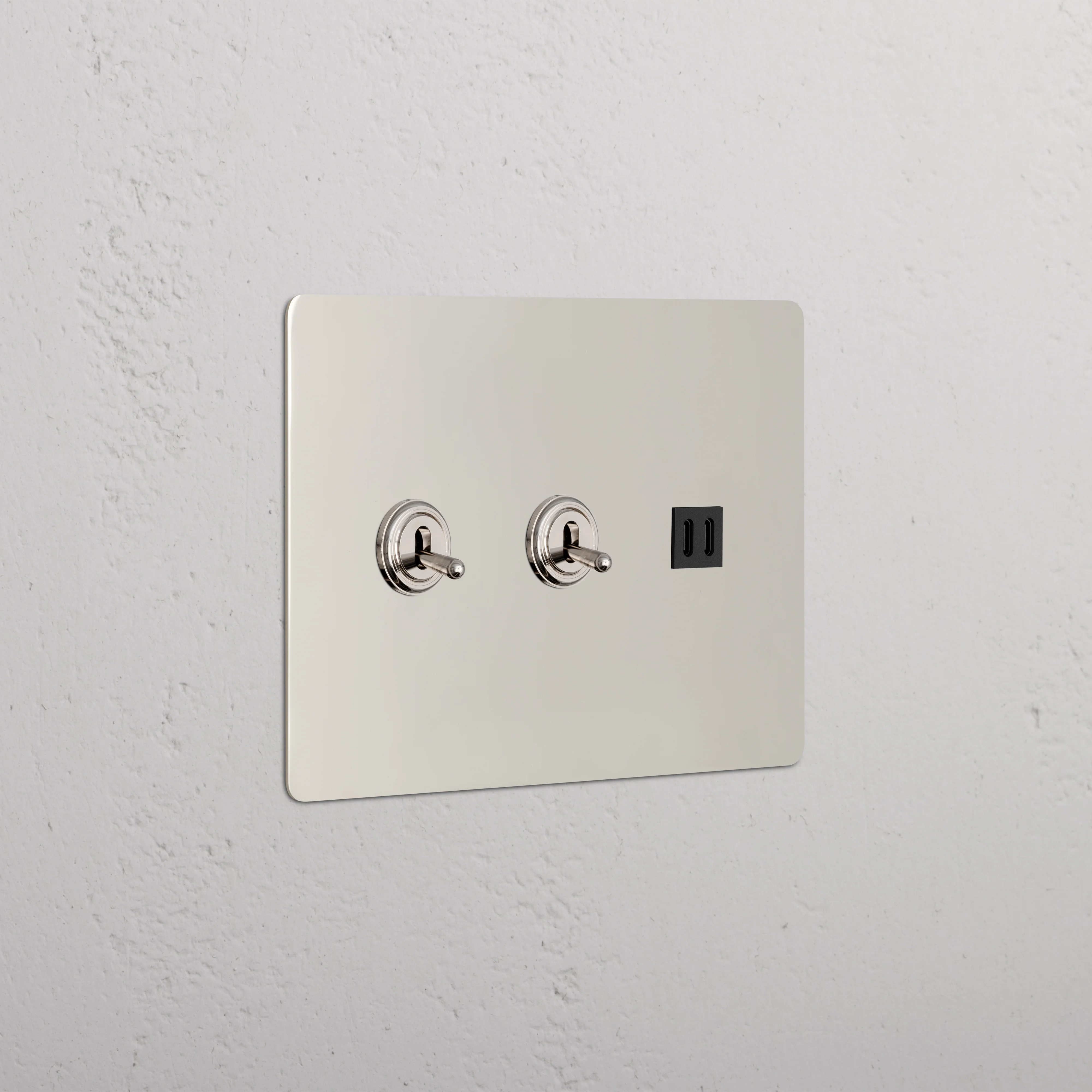 Kew 3G 2x Toggle Switch & Fast Charge USB - Polished Nickel Black