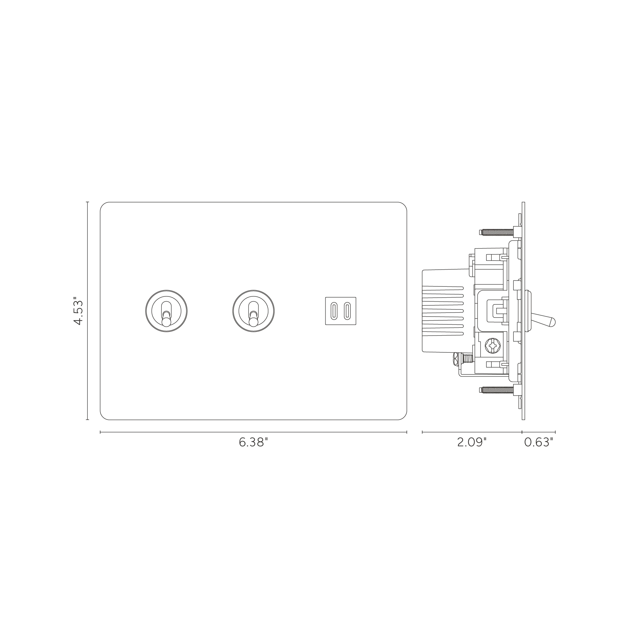 Kew 3G 2x Toggle Switch & Fast Charge USB - Polished Nickel Black - Image 2