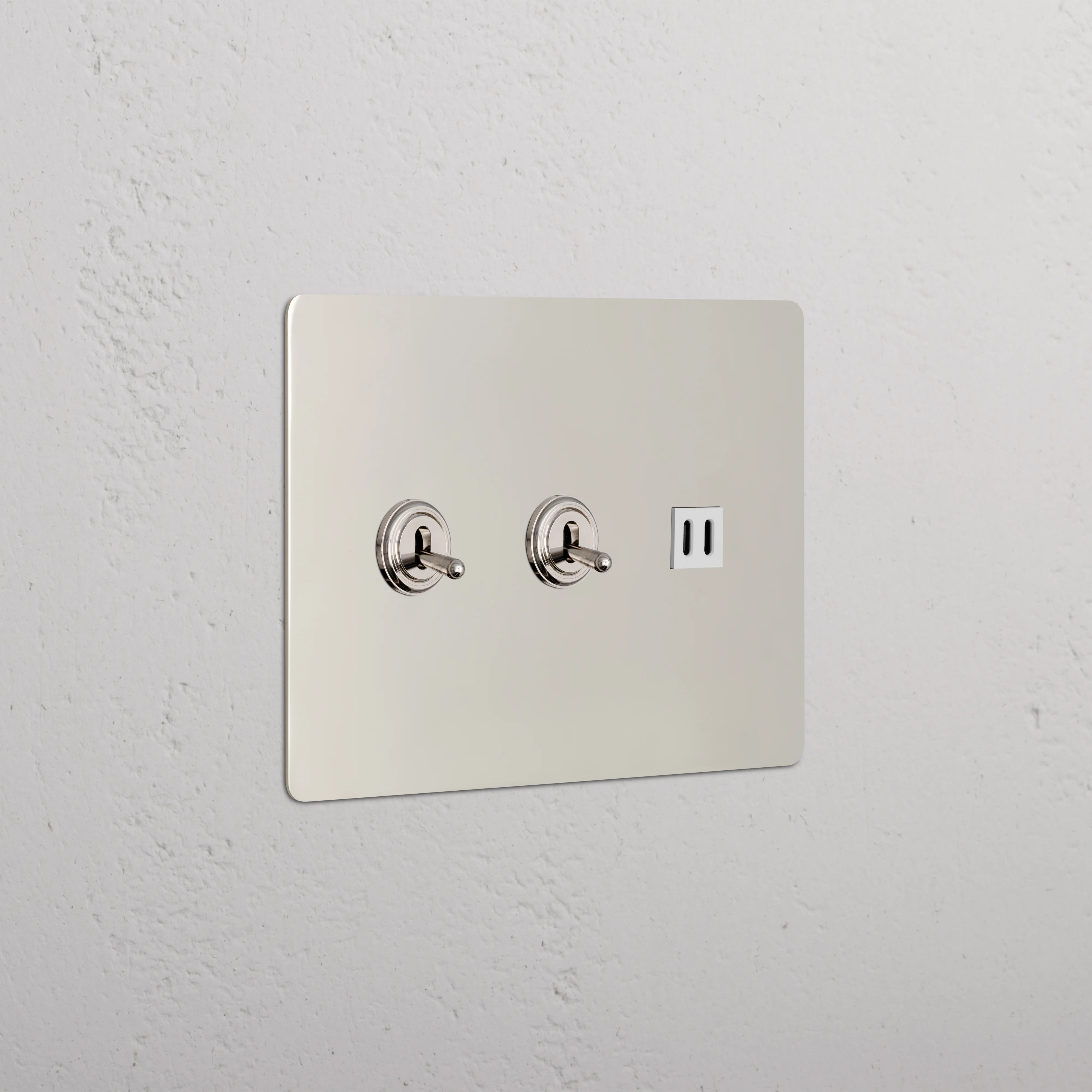 Kew 3G 2x Toggle Switch & Fast Charge USB - Polished Nickel White