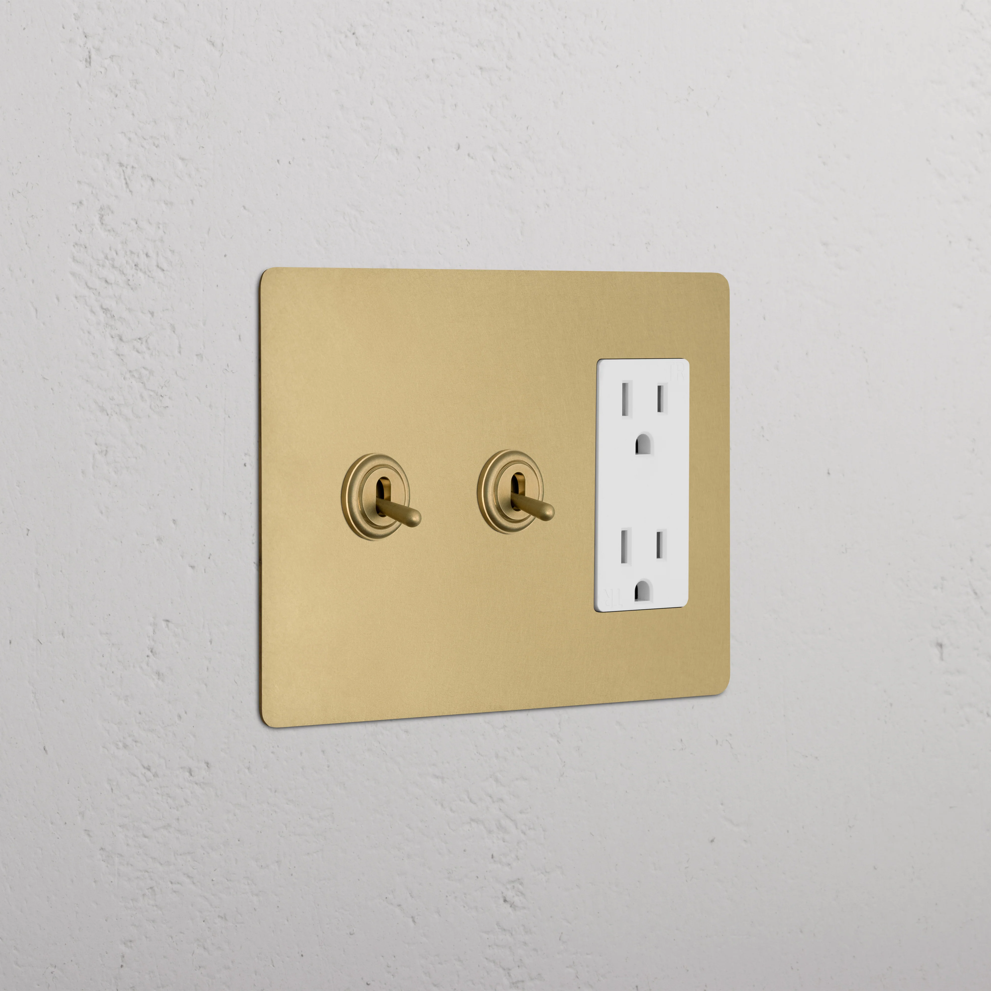 Kew 3G 2x Toggle Switch & Outlet - Antique Brass White