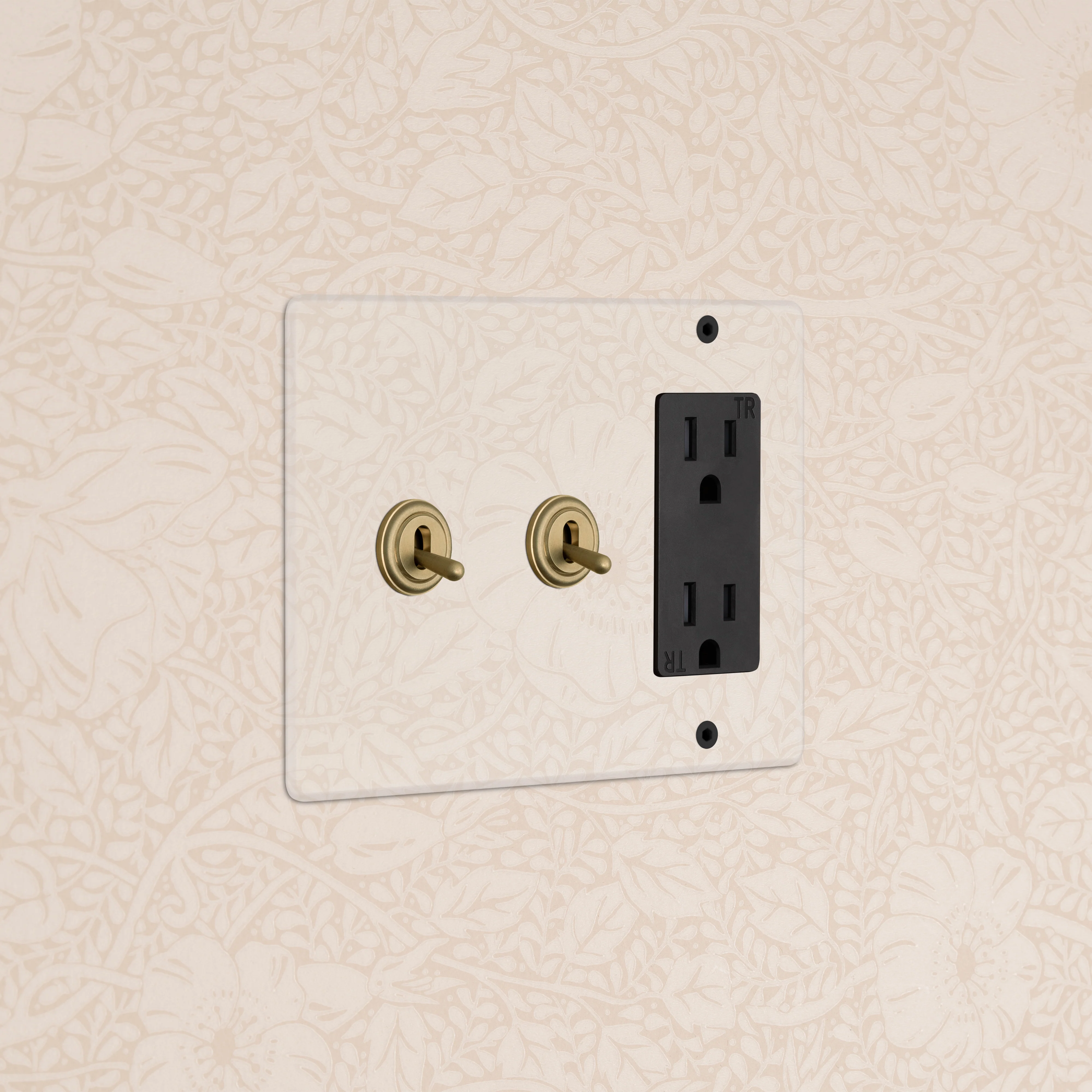 Kew 3G 2x Toggle Switch & Outlet - Clear Antique Brass Black