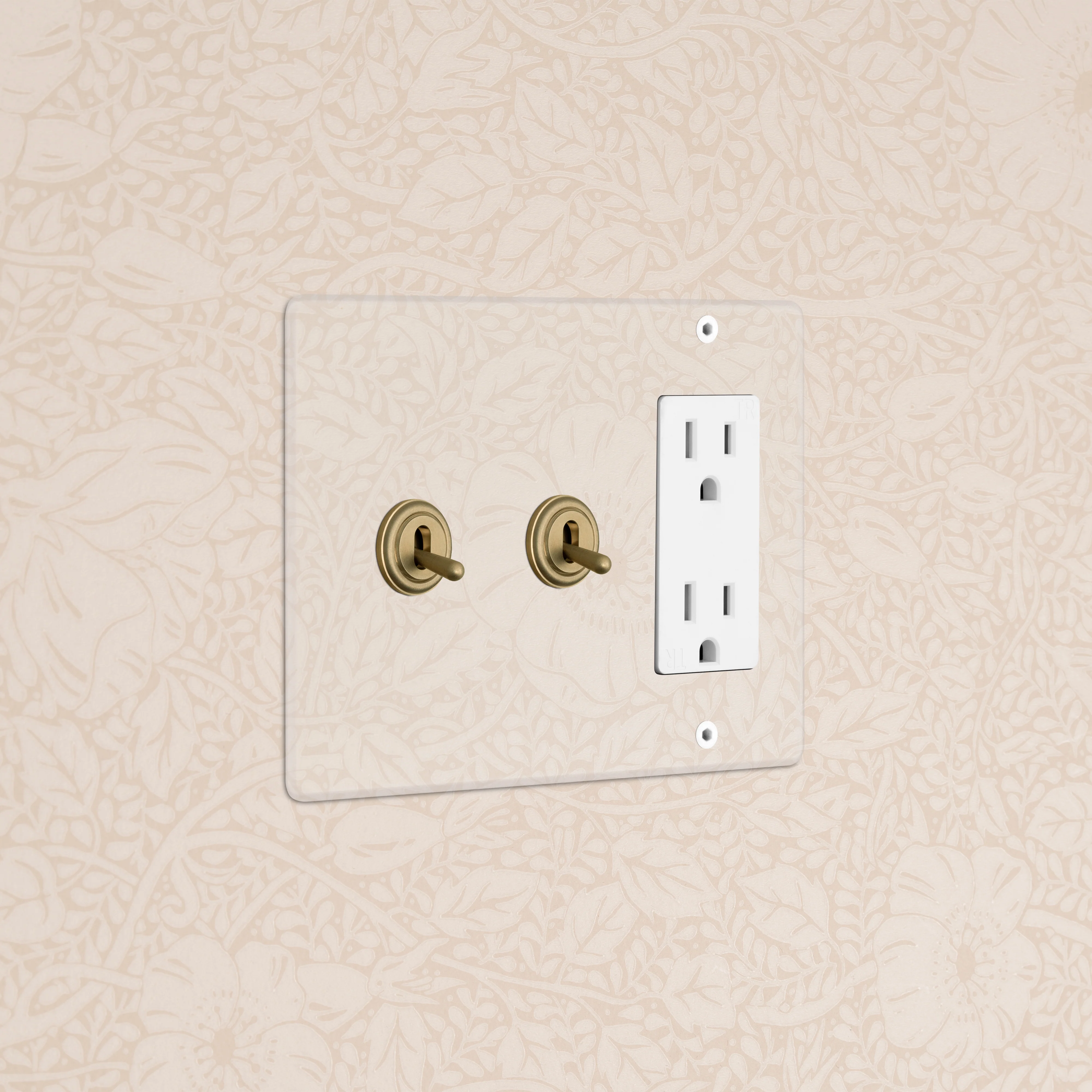 Kew 3G 2x Toggle Switch & Outlet - Clear Antique Brass White