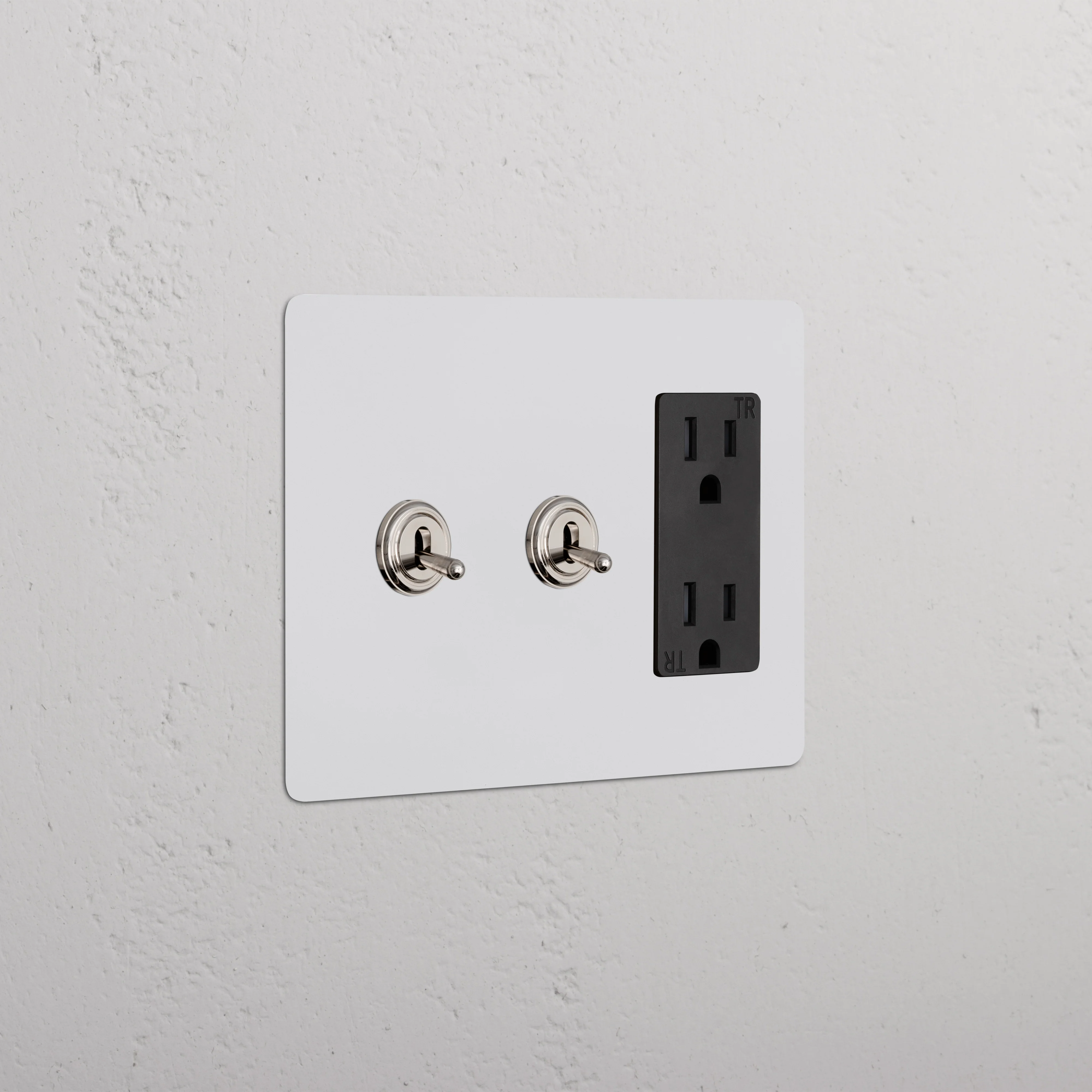 Kew 3G 2x Toggle Switch & Outlet - Paintable Polished Nickel Black