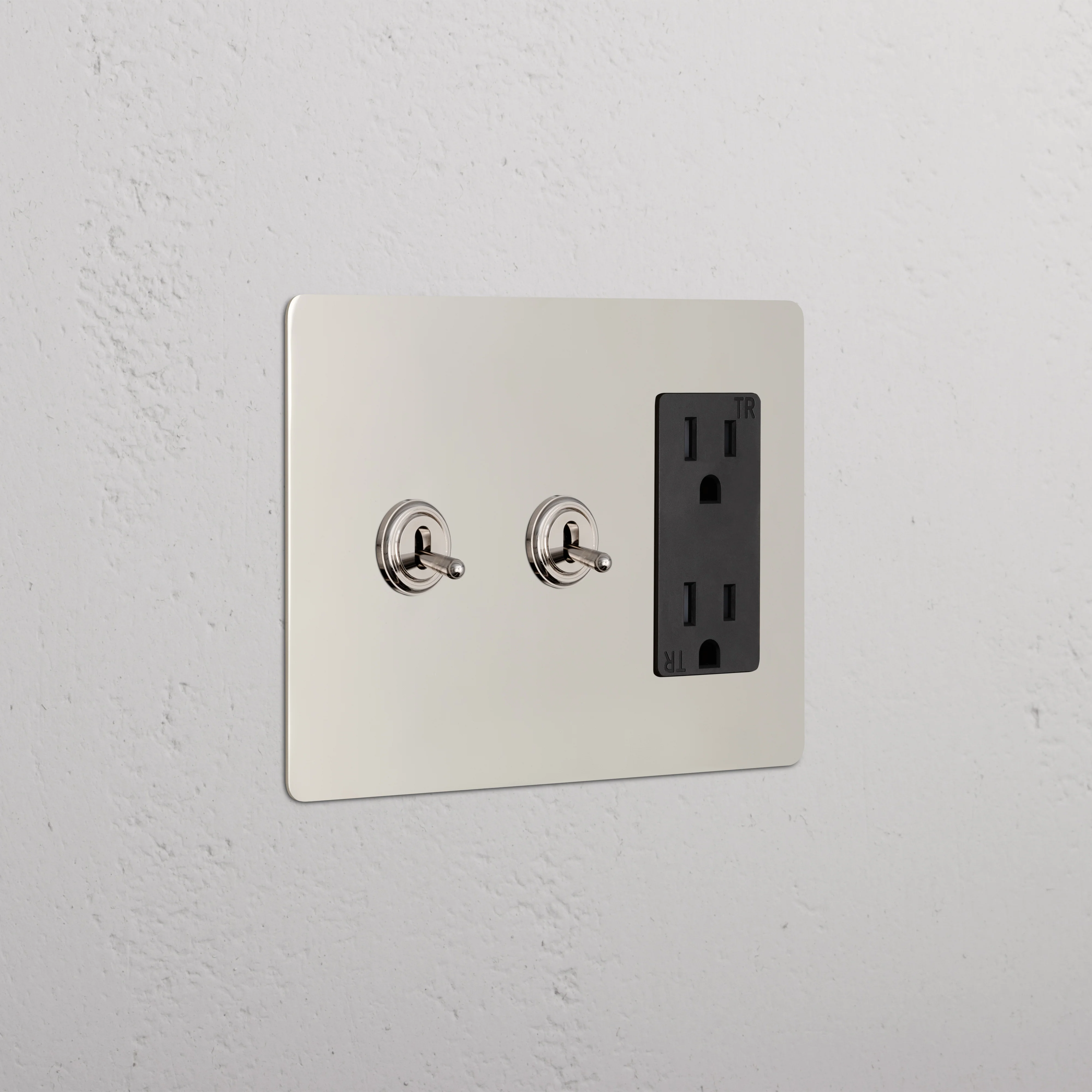 Kew 3G 2x Toggle Switch & Outlet - Polished Nickel Black