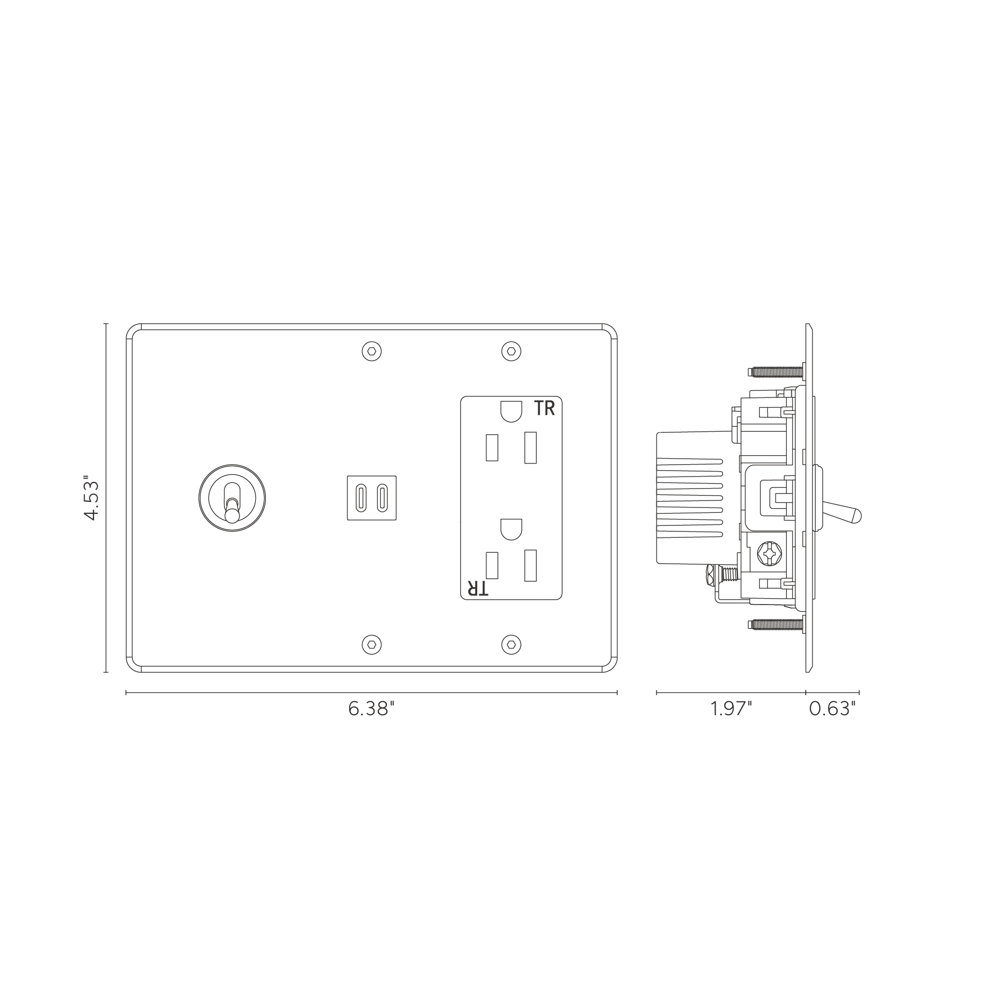 Kew 3G Toggle Switch & Outlet & Fast Charge USB - Clear Antique Brass White - Image 2