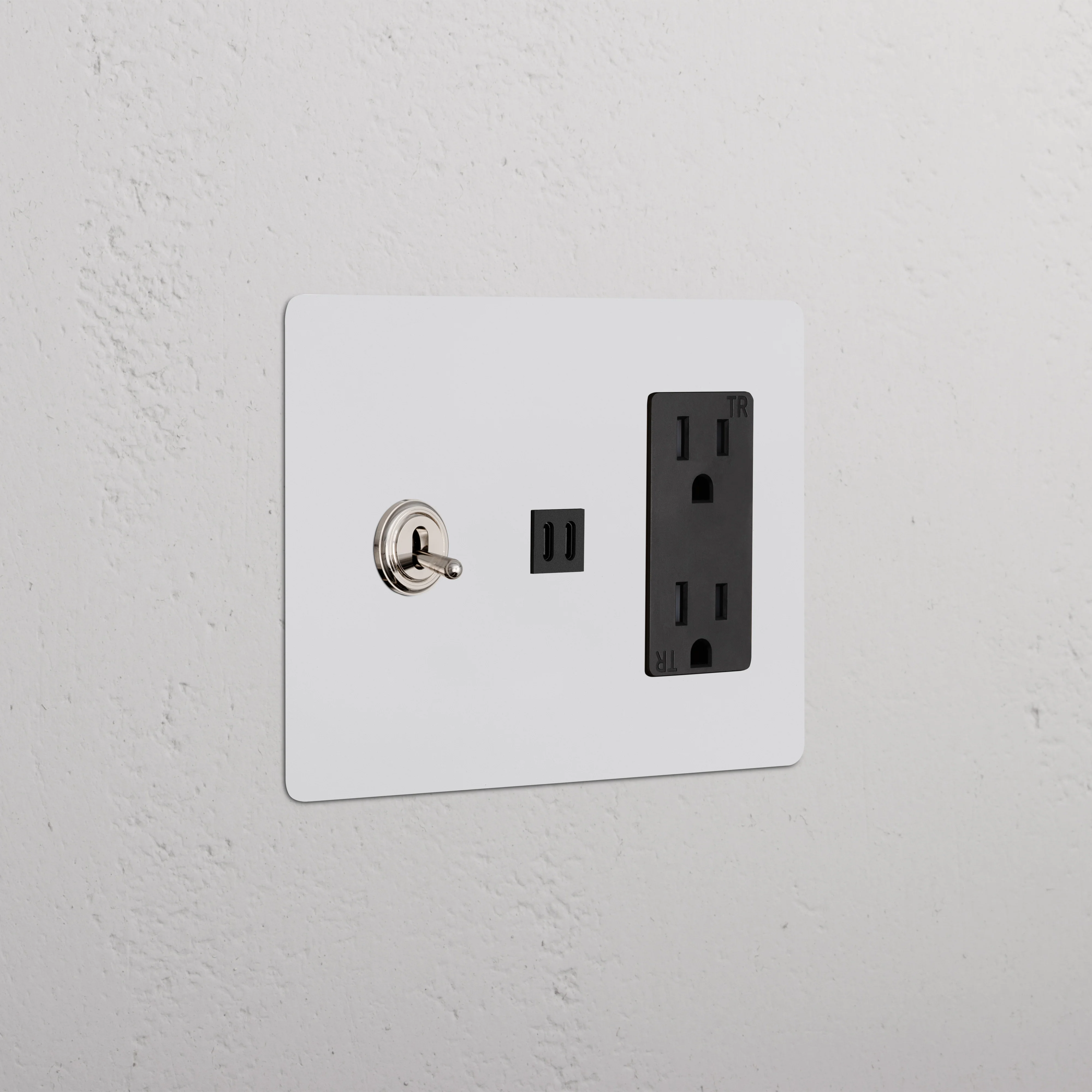 Kew 3G Toggle Switch & Outlet & Fast Charge USB - Paintable Polished Nickel Black