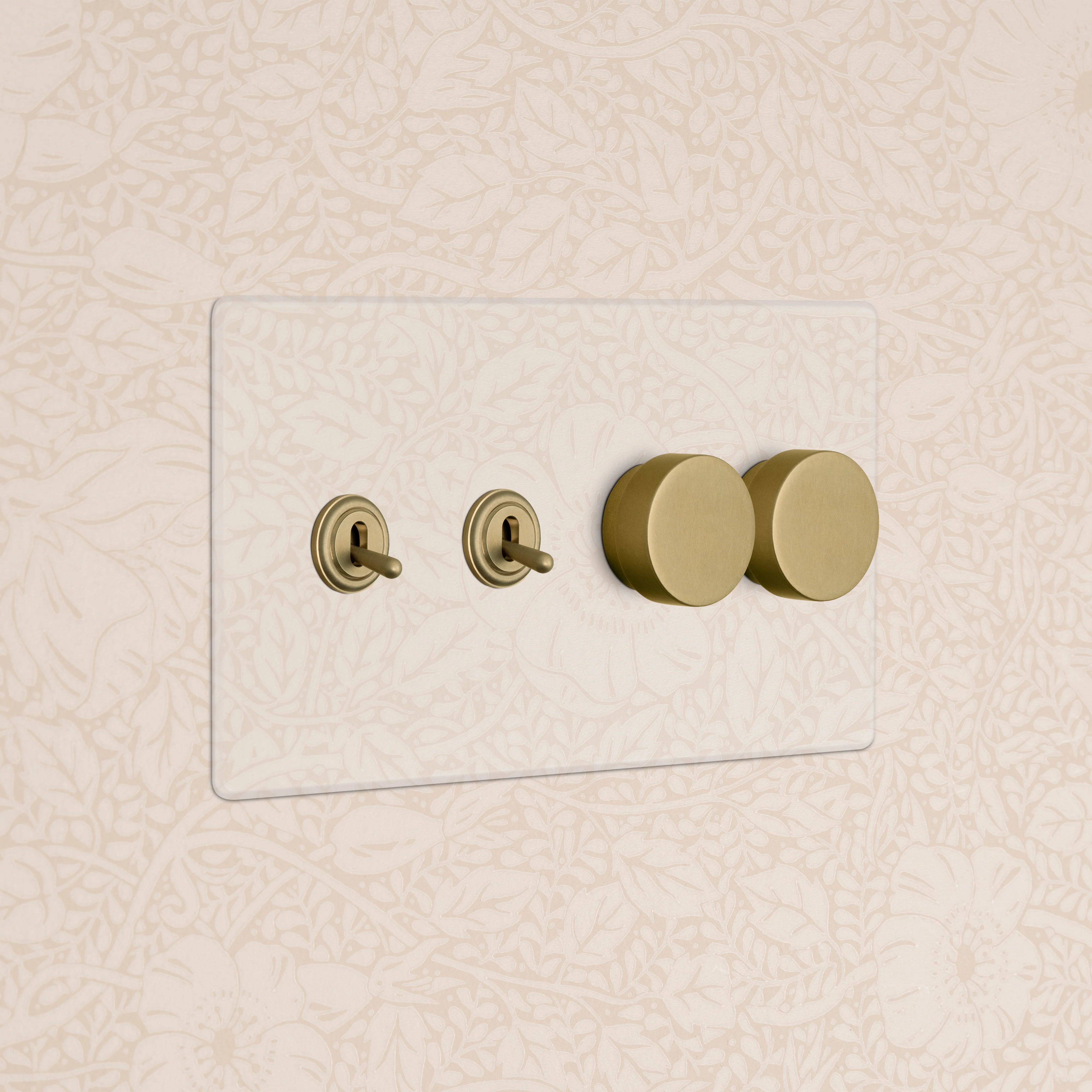 Kew 4G 2x Toggle & 2x Dimmer Switch - Clear Antique Brass