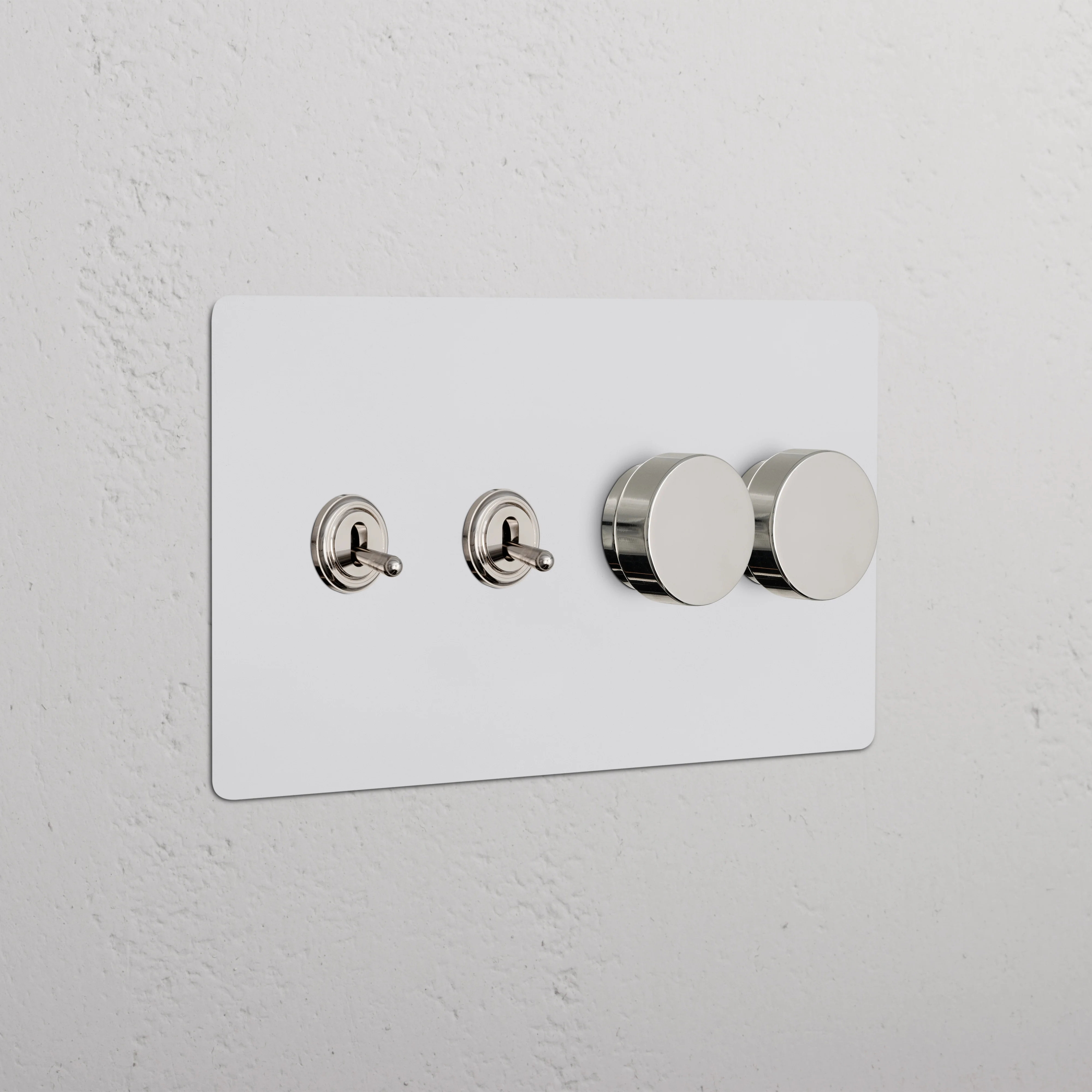 Kew 4G 2x Toggle & 2x Dimmer Switch - Paintable Polished Nickel